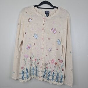 Designers studio vintage knitted butterflies & flowers cardigan size M